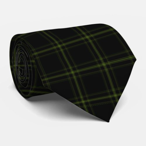 Soft Green Black Tartan Plaid Neck Tie