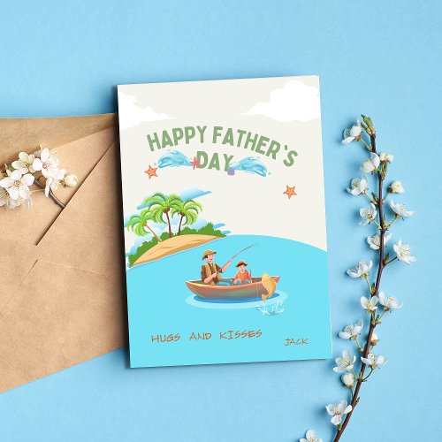 Soft Green Blue Ocean Fishing Fatherâs Day Card