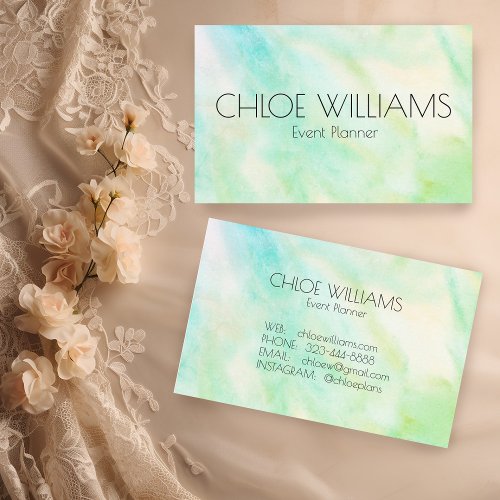 Soft Green Blue Painting Abstract Brush Watercolor Business Card