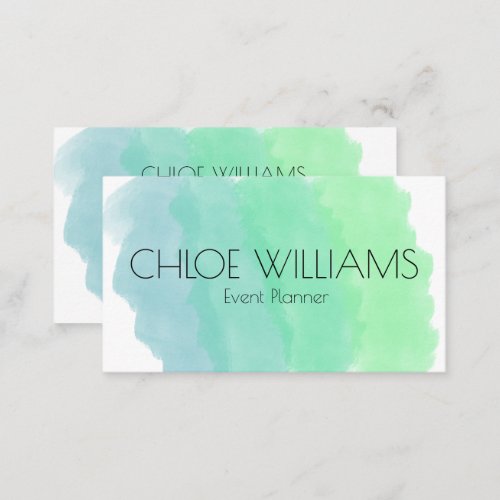 Soft Green Blue Painting Abstract Brush Watercolor Business Card