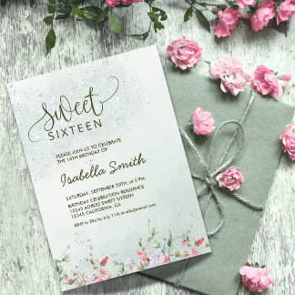 Soft Green & Blush Floral Sweet 16 Birthday Party  Invitation