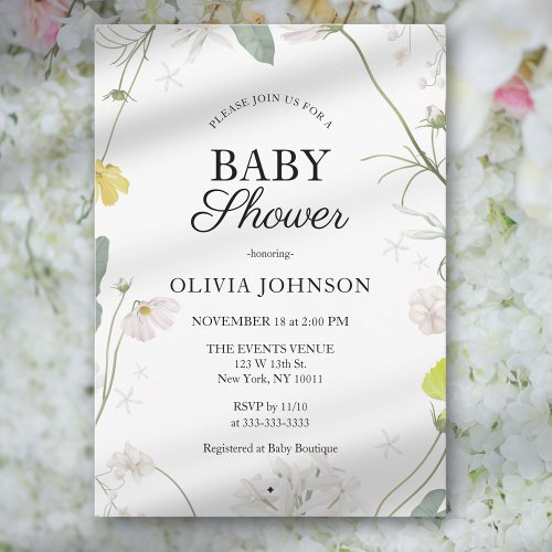 Soft Green Boho Gender Neutral Floral Baby Shower Invitation