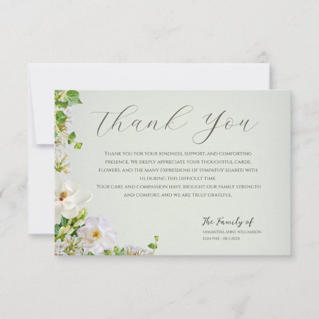 Soft Green Botanical Funeral Thank You Card (Front)