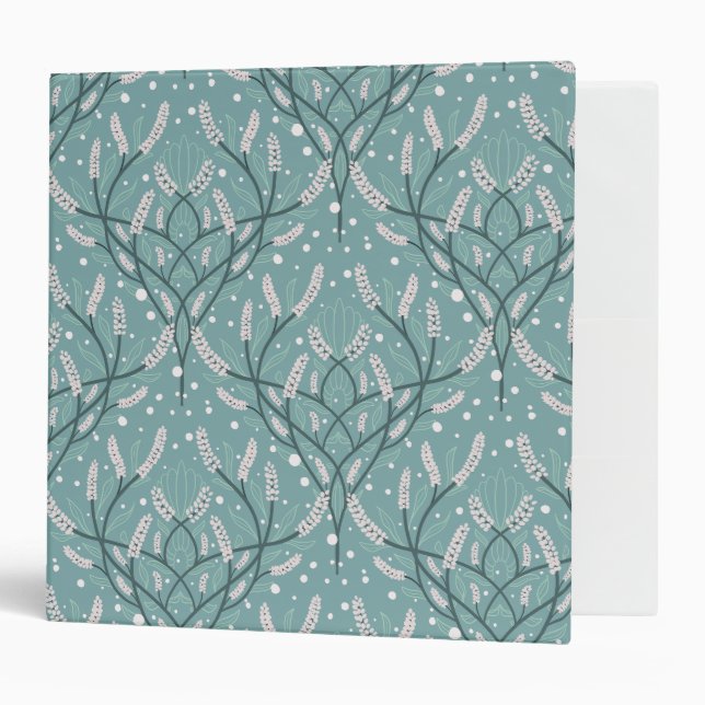 Soft Green Botanical Vine Pattern 3 Ring Binder (Front/Inside)