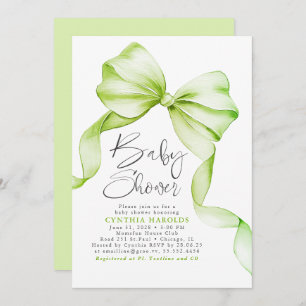 Soft Green Bow Cute Gender Neutral Baby Shower Invitation
