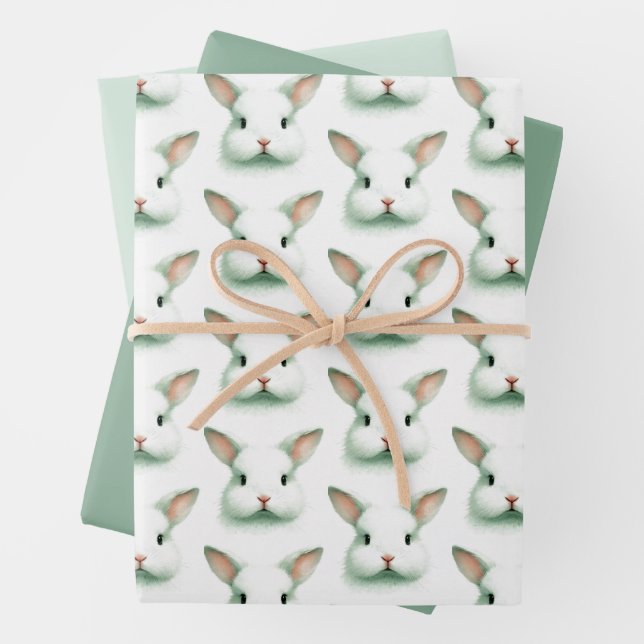 Soft Green Bunny Watercolor Wrapping Paper  (In situ)