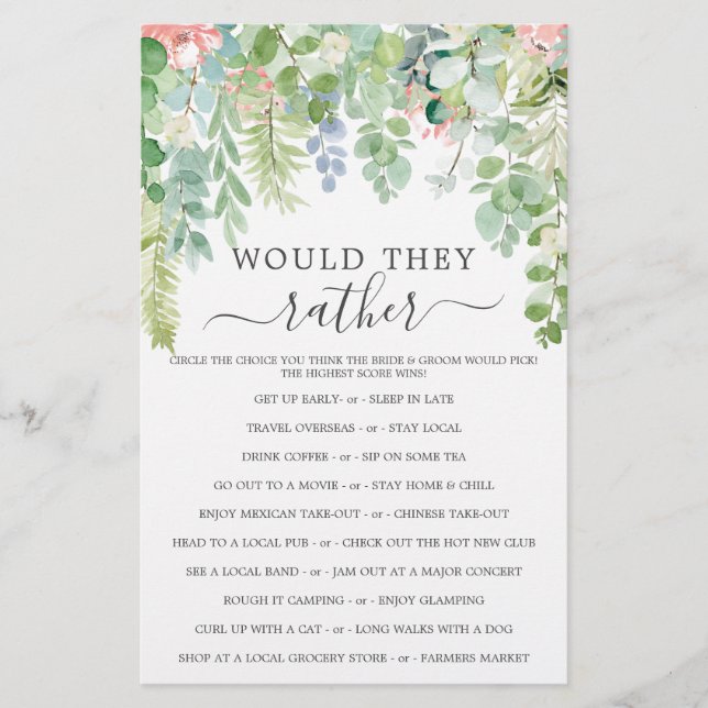 Soft Green Double Sided Bridal Shower Games (Front)