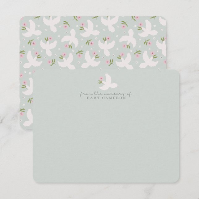 Soft Green Dove Floral Nursery Note Card (Front/Back)