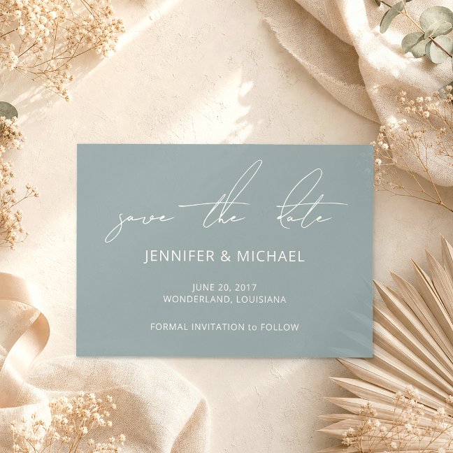 Soft Green Dust Wedding Custom Photo Calligraphy Save The Date