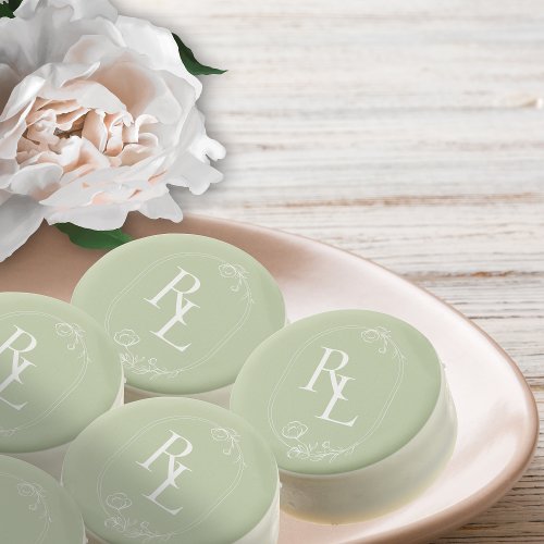 Soft Green Floral Monogrammed Initials Wedding  Chocolate Covered Oreo