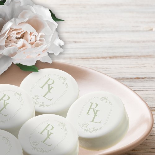 Soft Green Floral Monogrammed Initials Wedding  Chocolate Covered Oreo