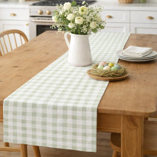 Soft Green Gingham Table Runner Spring Cottage