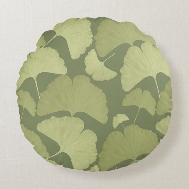 Soft Green Ginkgo Botanical Dream 1 Round Pillow (Front)