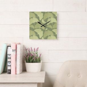 Soft Green Ginkgo Botanical Dream 1 Square Wall Clock