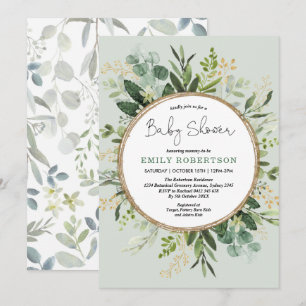 Soft Green Gold Botanical Greenery Baby Shower Invitation