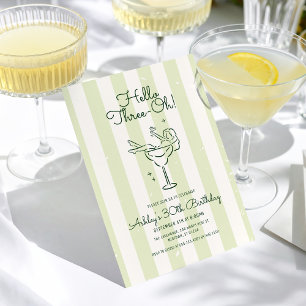 Soft Green Hand Drawn Cocktail Glass 30th Birthday Invitation