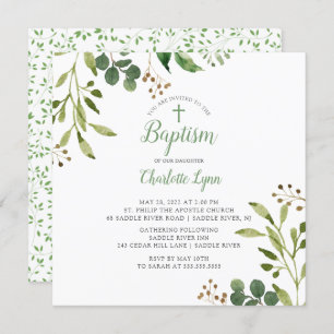 Soft Green Leaf Baptism Invitation