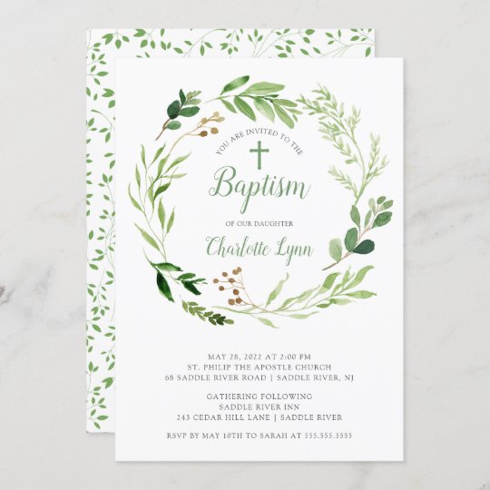 Soft Green Leaf Baptism Invitation | Zazzle.com