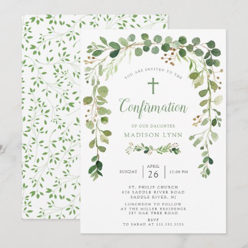 Soft Green Leaf Confirmation Invitation