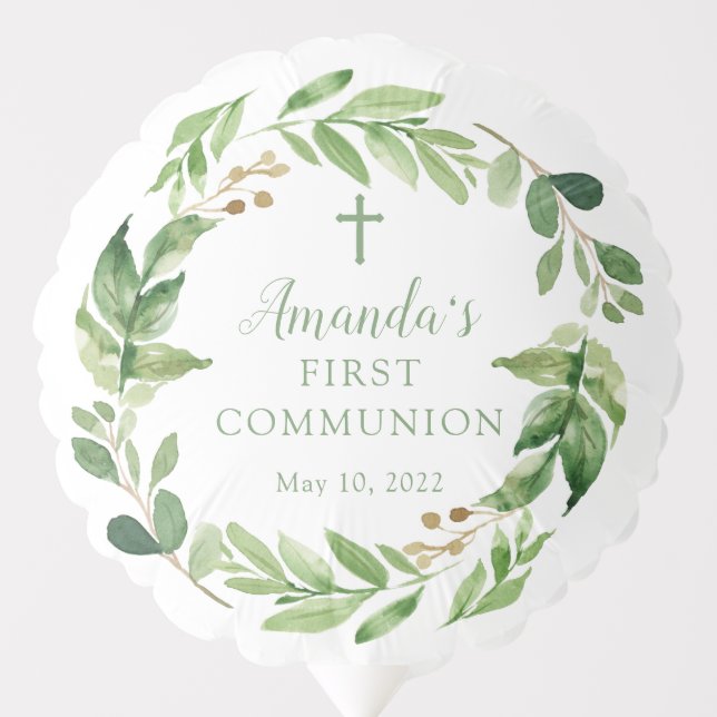 Soft Green Leaf First Communion Balloon (Front)
