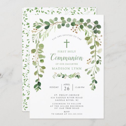 Soft Green Leaf First Communion Invitation