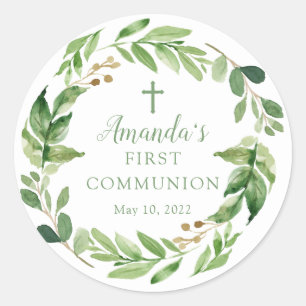 Soft Green Leaf First Communion Sticker