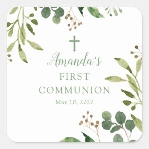 Soft Green Leaf First Communion Sticker
