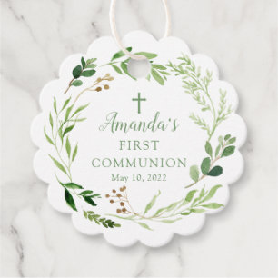 Soft Green Leaf  First Holy Communion Favor Tags
