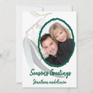 Soft green leaves minimal Christmas Holiday Card