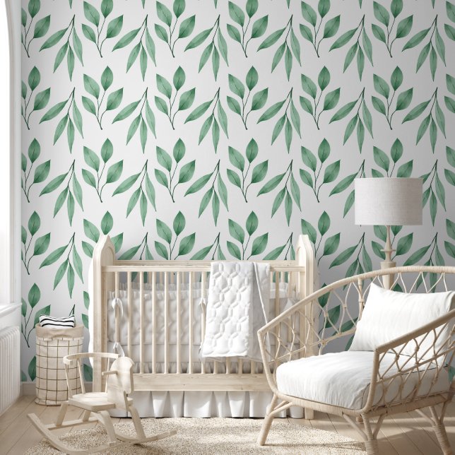 Soft Green Leaves Pattern Wallpaper (Kids)