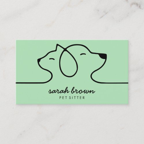 Soft Green Linear Logo Dog Cat Pet Business Card