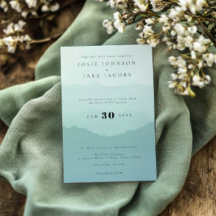Soft green mountains wedding invitation