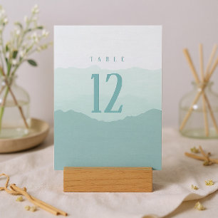 Soft green mountains wedding table number sign