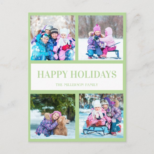Soft Green Multi Photo Christmas Holiday Greeting Postcard (Front)