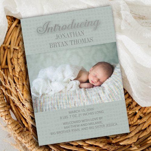 Soft Green New Baby Photo Birth Announcement