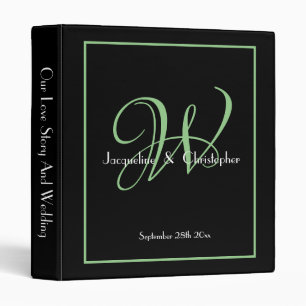 Soft Green Newlywed Monogram White Script Black 3 Ring Binder