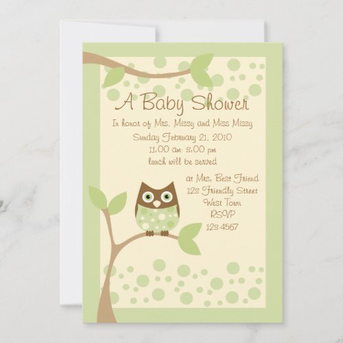 Soft Green Owl Baby Shower Invitation