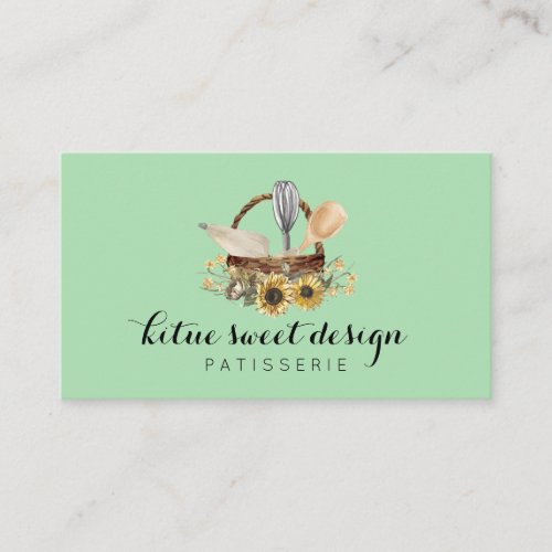 Soft Green Pastry Cake Decoration Artist Bakery Business Card