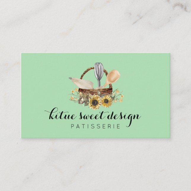 Soft Green Pastry Cake Decoration Artist Bakery Business Card (Front)