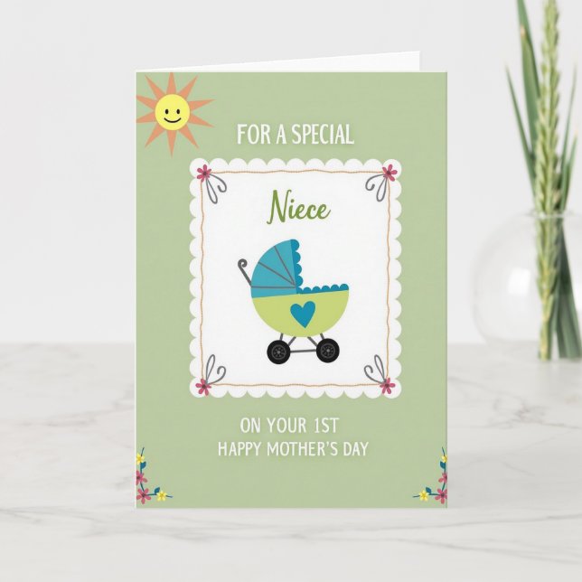 Soft Green Pattern Baby Card (Front)