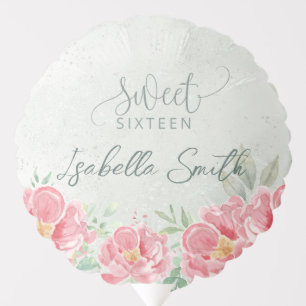 Soft Green & Pink Floral Sweet Sixteen Balloon