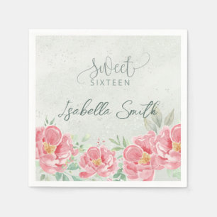 Soft Green & Pink Floral Sweet Sixteen  Napkins