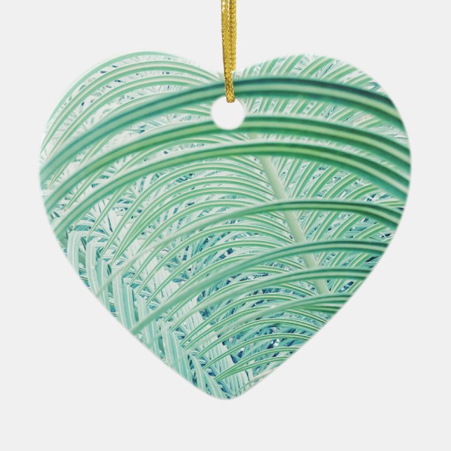 Soft Green Plant Palm Leaf Ceramic Ornament (Front)