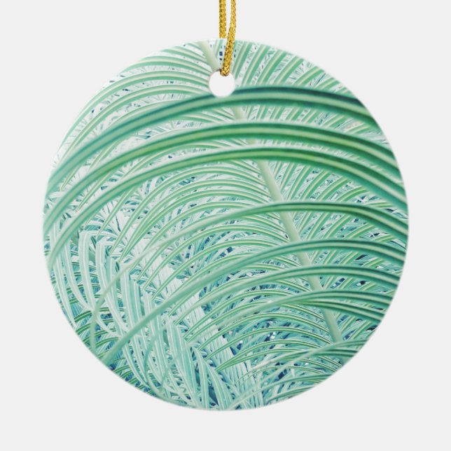 Soft Green Plant Palm Leaf Ceramic Ornament (Front)