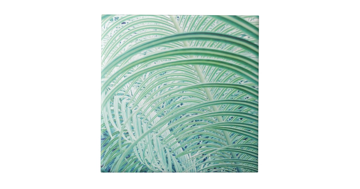 Soft Green Plant Palm Leaf Ceramic Tile Zazzle Com