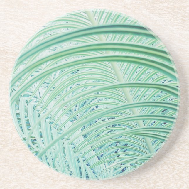 Soft Green Plant Palm Leaf Drink Coaster (Front)