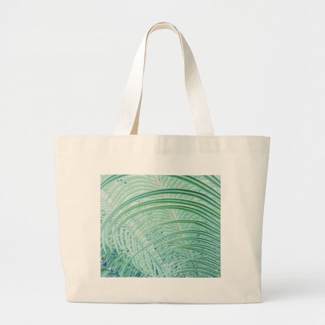 Soft Green Plant Palm Leaf Large Tote Bag (Front)