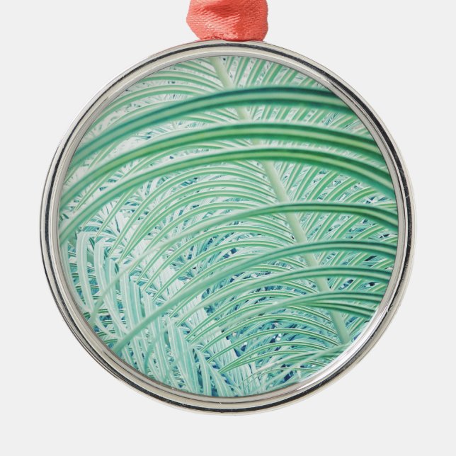 Soft Green Plant Palm Leaf Metal Ornament (Front)