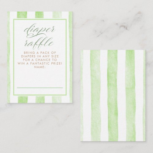 Soft Green Stripes Cute Diaper Raffle Tickets Enclosure Card
