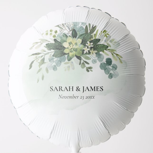 Soft green Succulent Wedding Floral Botanical  Balloon (Front)